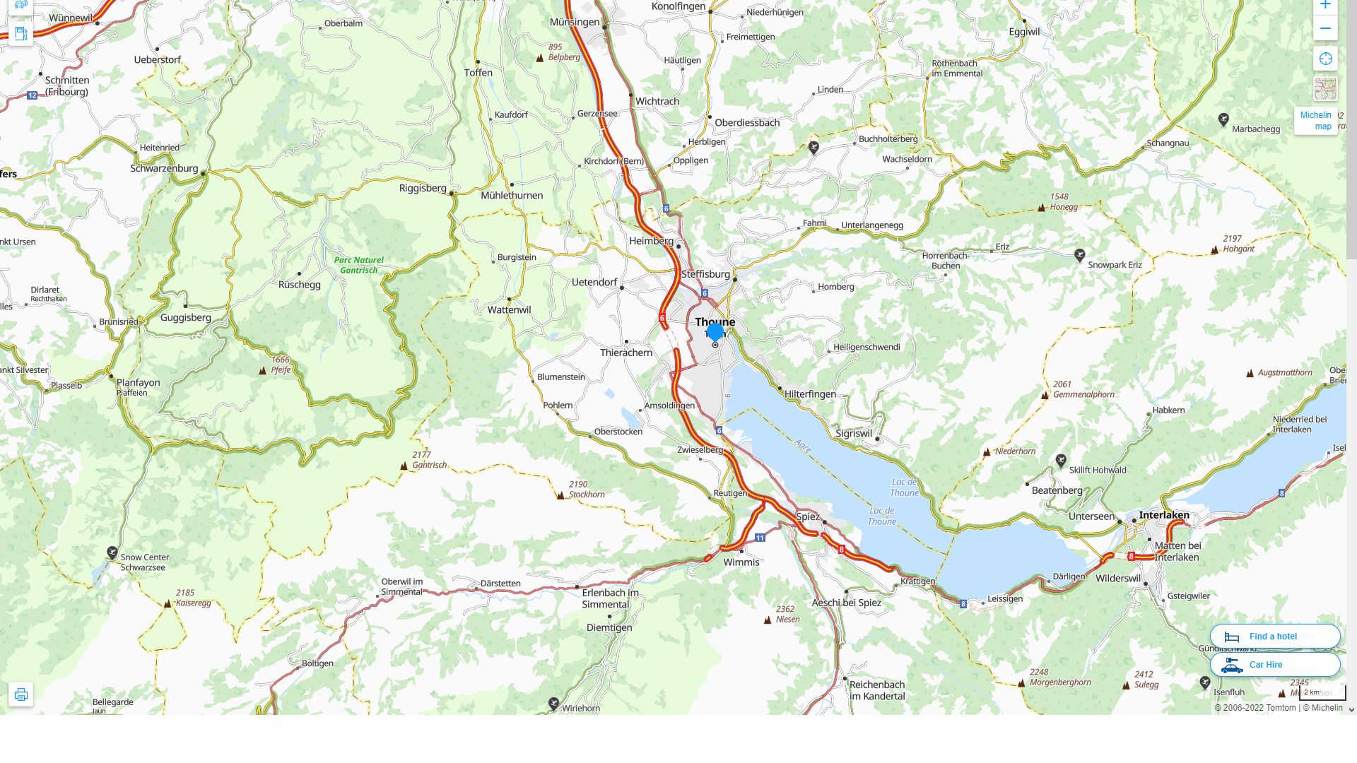 Thun Suisse Autoroute et carte routiere